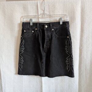 Levi’s High Rise Studded Black Denim Skirt Size 25 Western Grunge Streetwear
